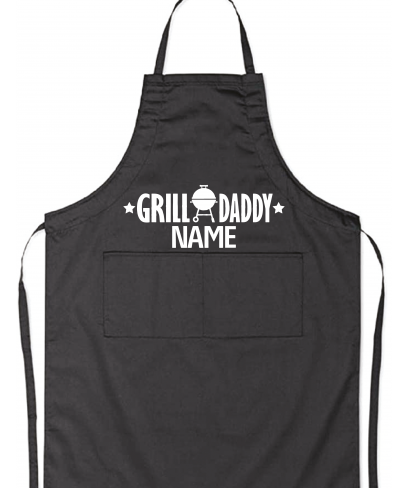 Personalised Grill Daddy Black Cotton Kitchen Apron